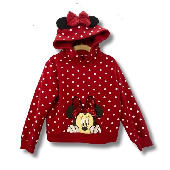Primark Other - Disney Kids Minnie Mouse Hoodie Sweatshirt Red Polka Dot Sequins Size 5-6 yr GUC